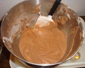 Fold the egg whites into the chocolate flour mixture