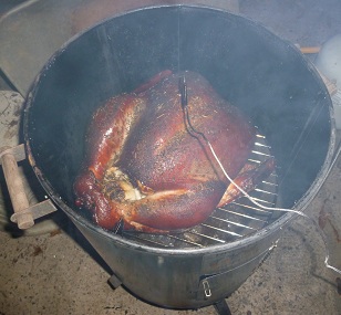 smoked turkey, in the smoker